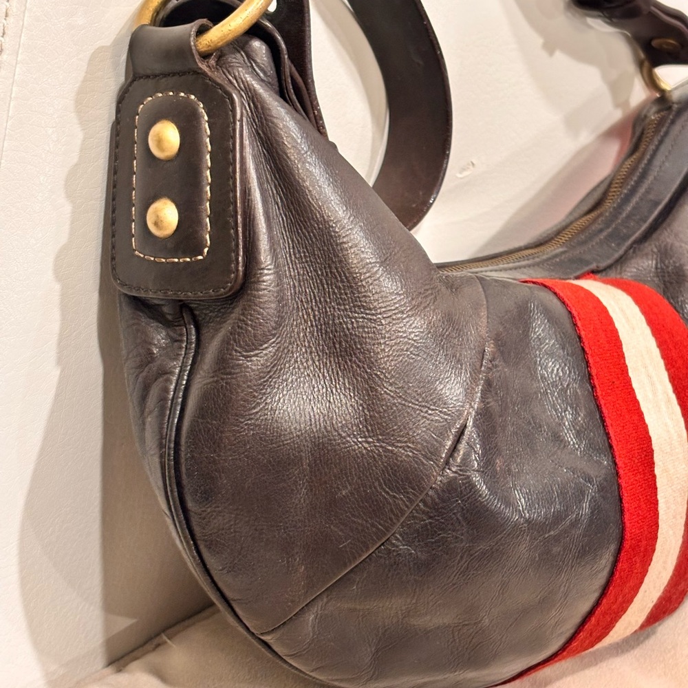 BALLY Vintage Crescent Dark Brown Leather Hobo Bag - Picture 4 of 13